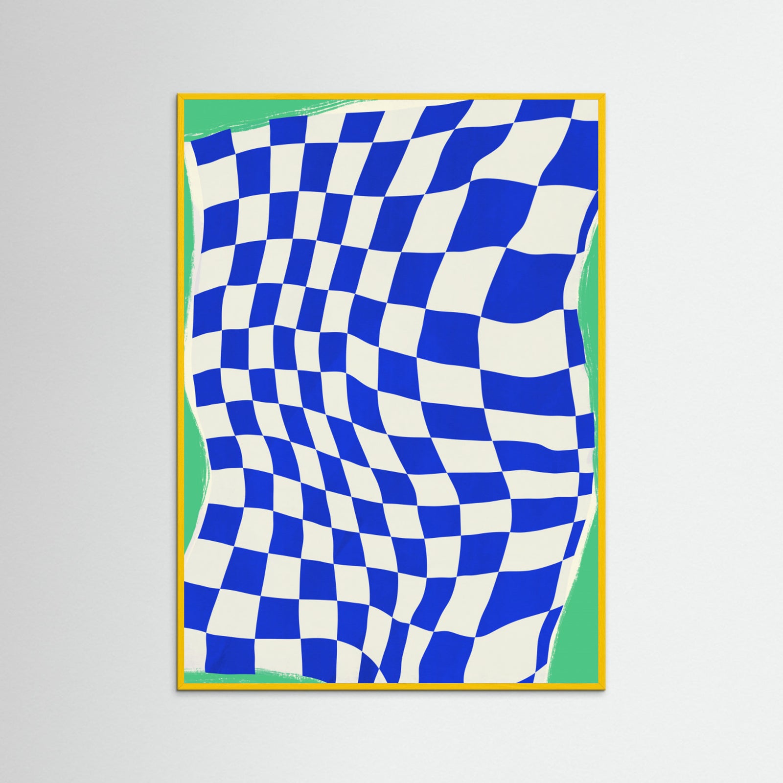 Yellow Wood Blue Checker Cloth Poster