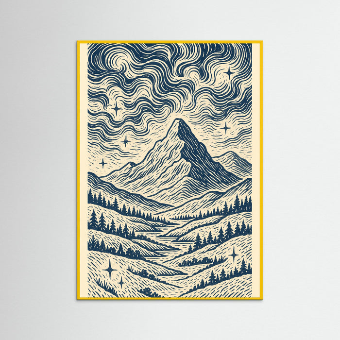 Yellow Wood Blue Swirl Pattern