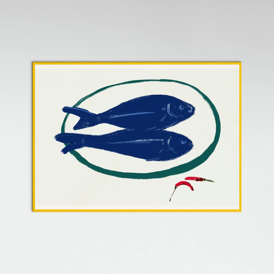 Blue fishes still life Poster – Poster und Kunstdruck