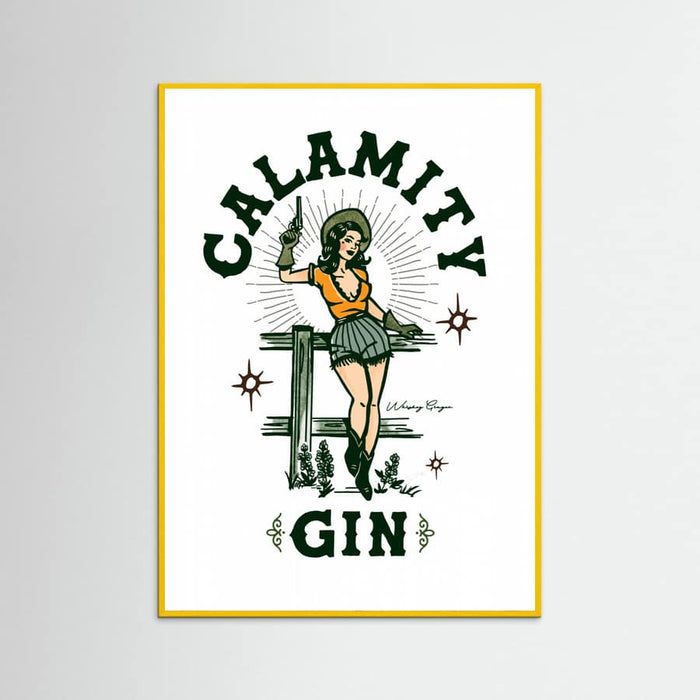 Yellow Wood Calamity Gin Funny Retro Western Cowgirl Art Poster