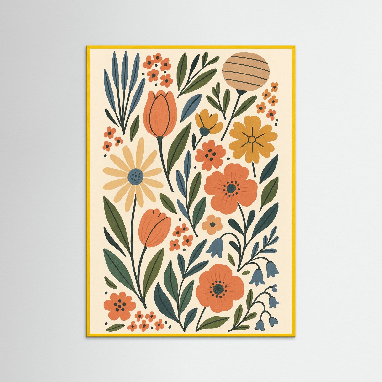 Yellow Wood Colorful Floral Pattern