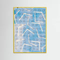 Yellow Wood Contemporary Abstract In White and Blue Poster