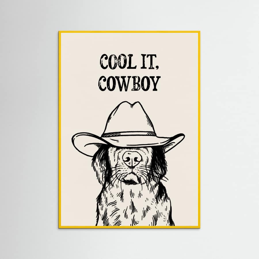 Yellow Wood Cool it Cowboy Black Poster