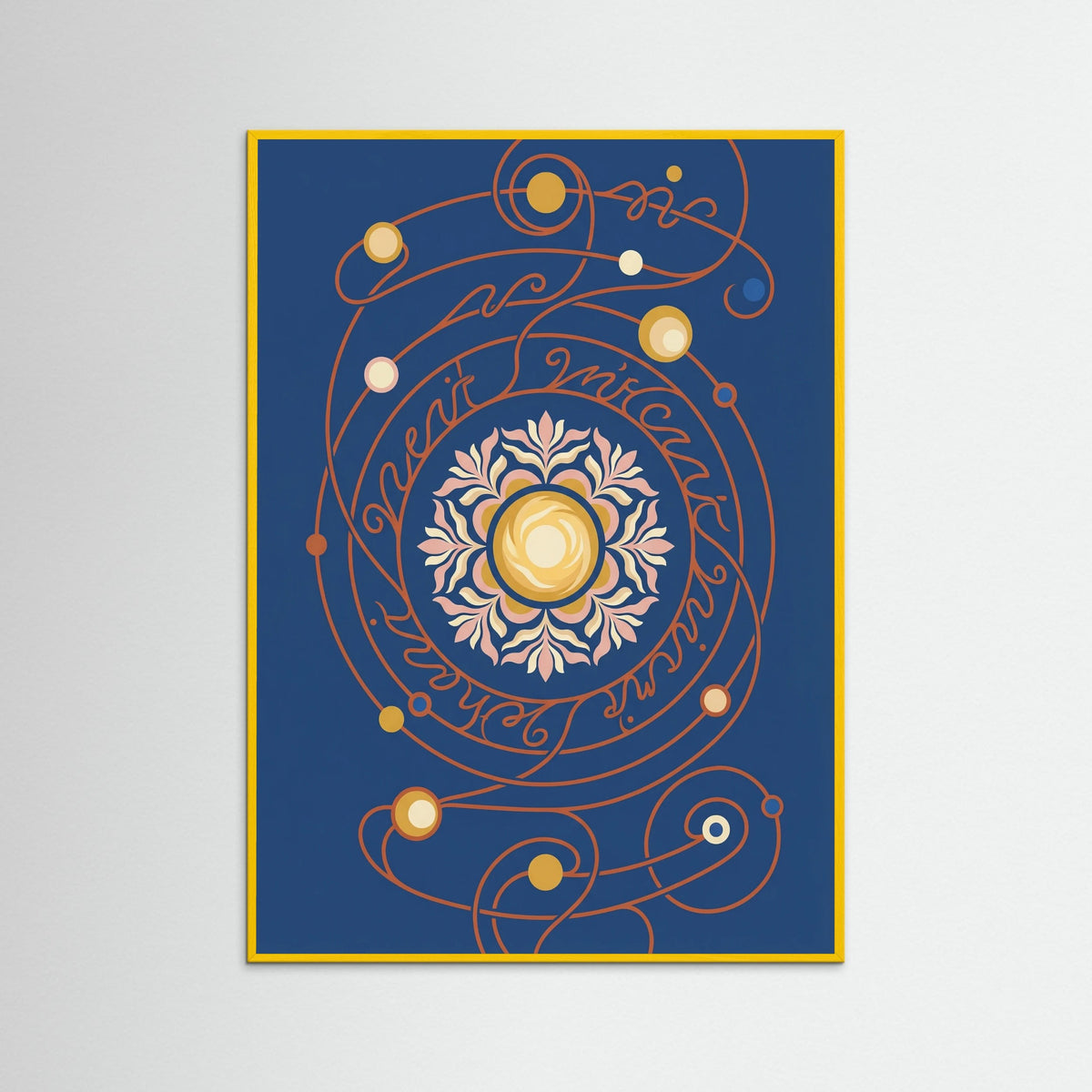 Yellow Wood Cosmic Floral Script