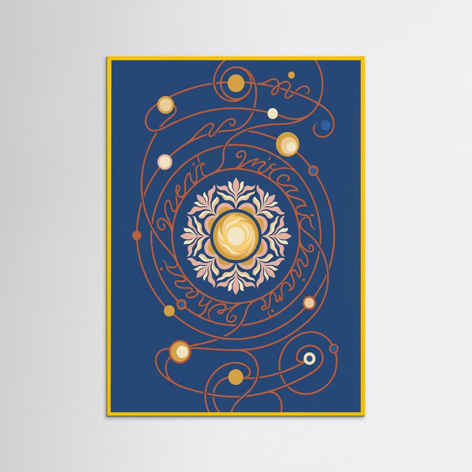 Yellow Wood Cosmic Floral Script