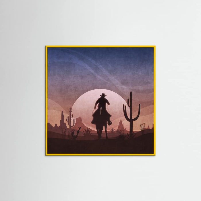 Yellow Wood Cowboy Sunset Poster