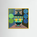 Yellow Wood Dark Green Vase Poster