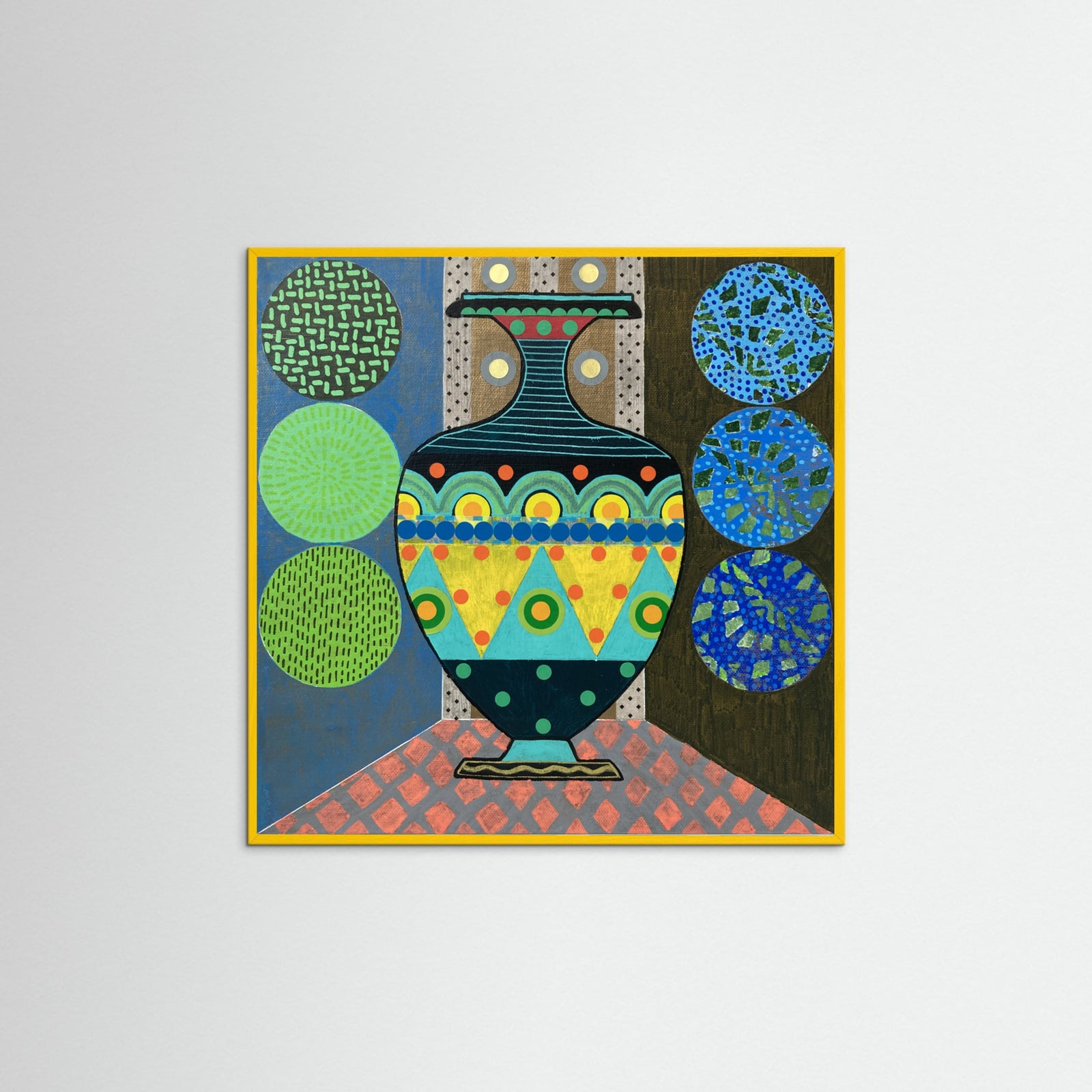 Yellow Wood Dark Green Vase Poster