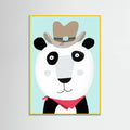 Yellow Wood Funny Panda with Cowboy Hat by Artist Carla Daly Poster