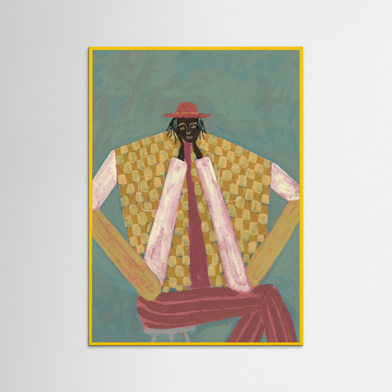 Yellow Wood Hatted Figure