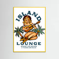 Yellow Wood Island Lounge Tropical Pin Up Girl Playing Guitar Poster