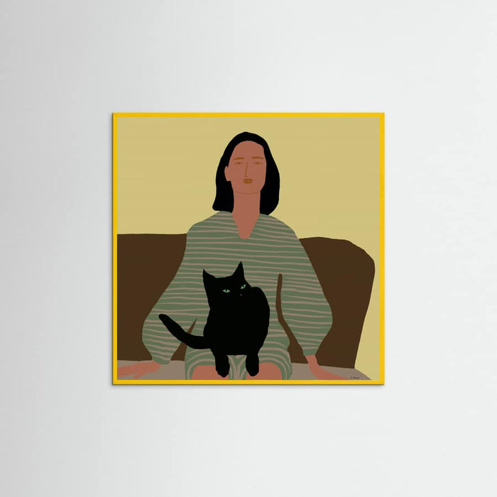 Póster Lady sitting with black cat. – póster e impresión artística