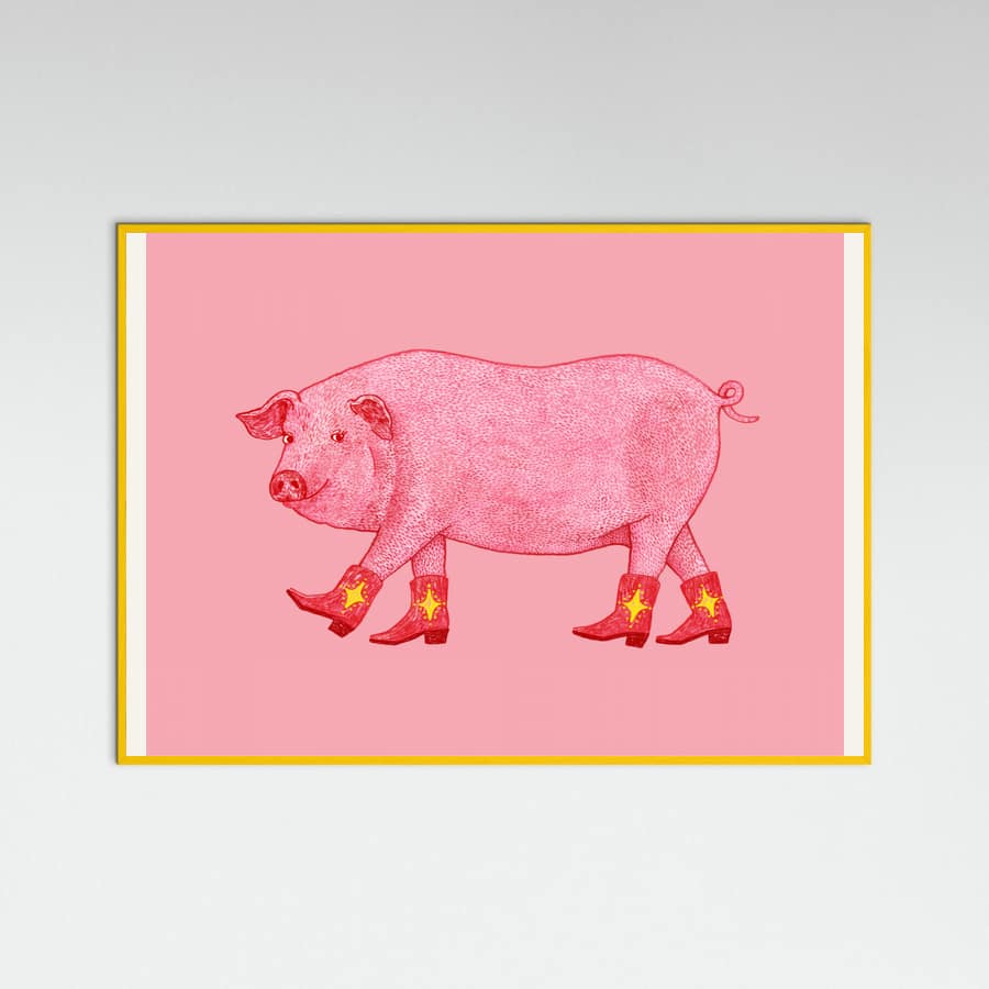 Yellow Wood Marjorie the Cowgirl Pig Poster