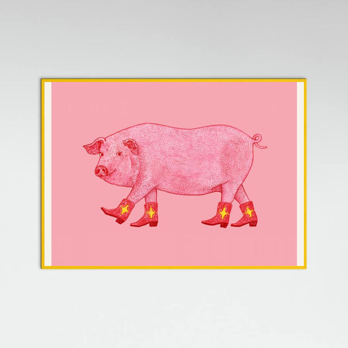 Yellow Wood Marjorie the Cowgirl Pig Poster
