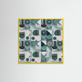 Yellow Wood Mid Century Grid Pattern Four Poster