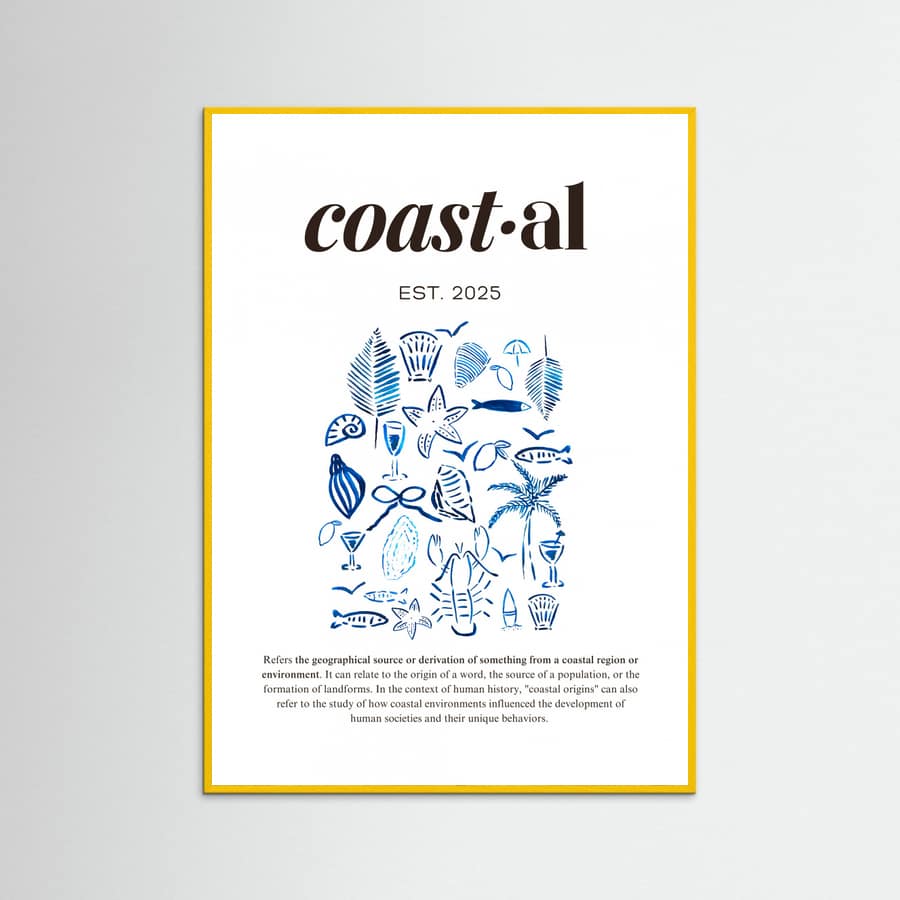Póster Minimalist Blue Coastal Poster | Aesthetic Tropical and Marine Illustrations – póster e impresión artística