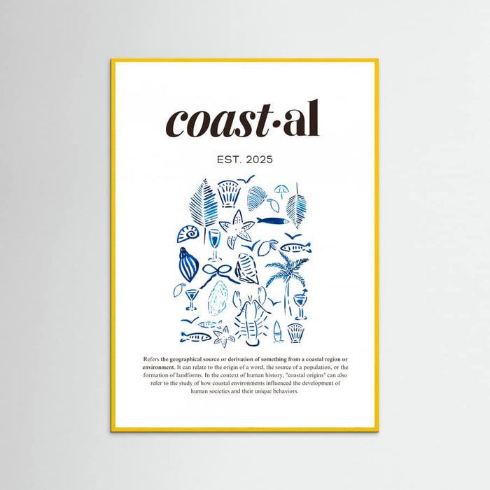 Póster Minimalist Blue Coastal Poster | Aesthetic Tropical and Marine Illustrations – póster e impresión artística