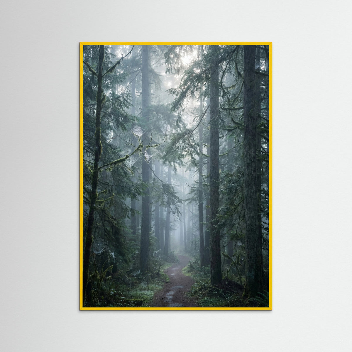 Yellow Wood Misty Mountain Lake Blue