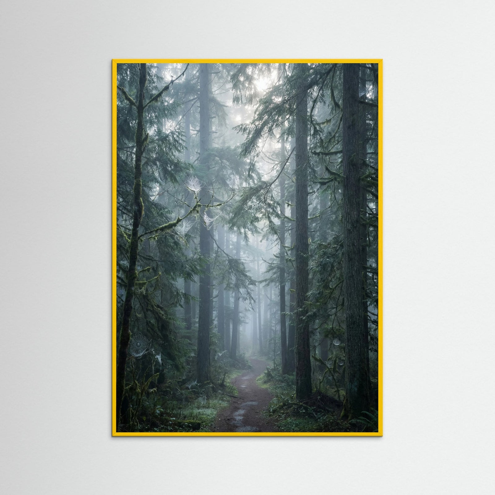 Yellow Wood Misty Mountain Lake Blue