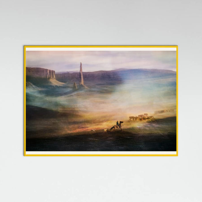 Yellow Wood Misty Western Cattle Drive Poster