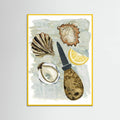 Affiche Oyster and a Shucker, foodie art, coastal whimsical mermaid, seafood – affiche et impression d’art