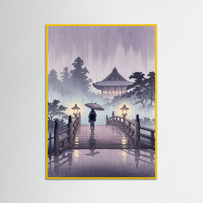 Yellow Wood Rainy Night Bridge
