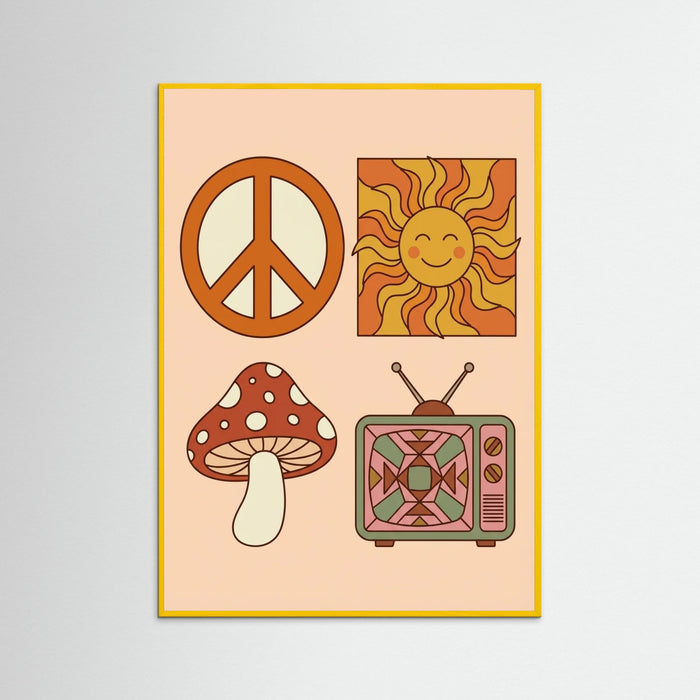 Yellow Wood Retro Blooms Grid