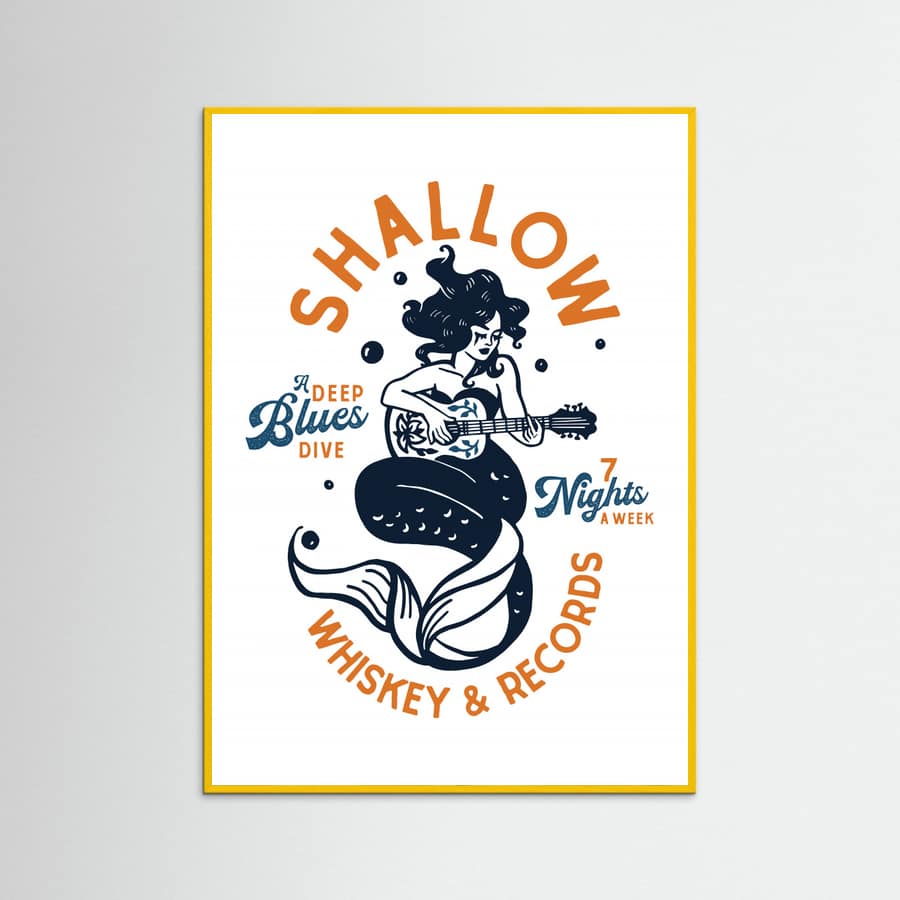 Yellow Wood Shallow Whiskey & Records Dive Bar Music Mermaid Poster