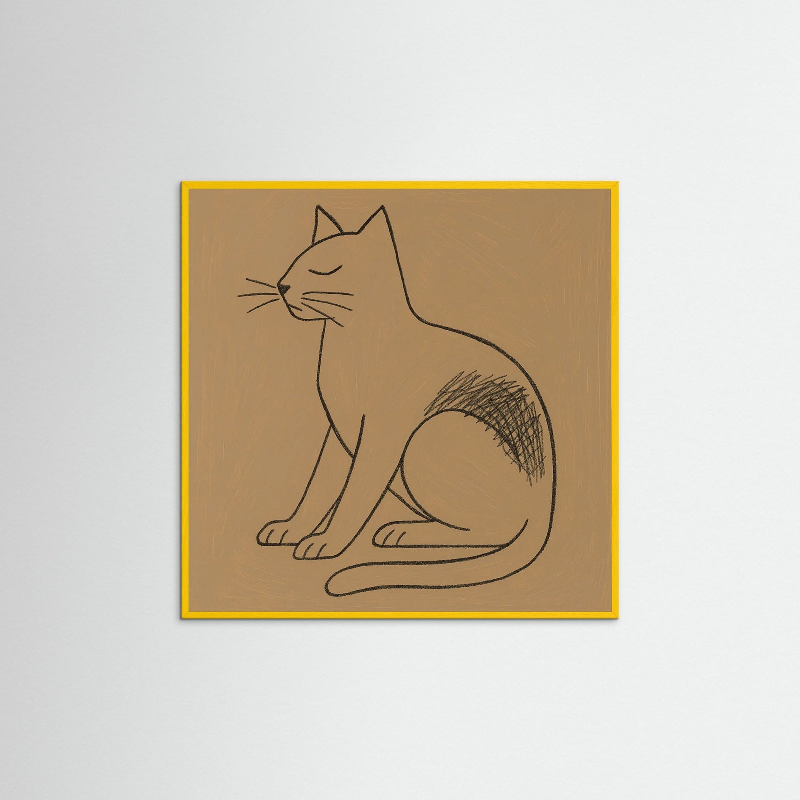 Yellow Wood Square Abstract Line Portrait