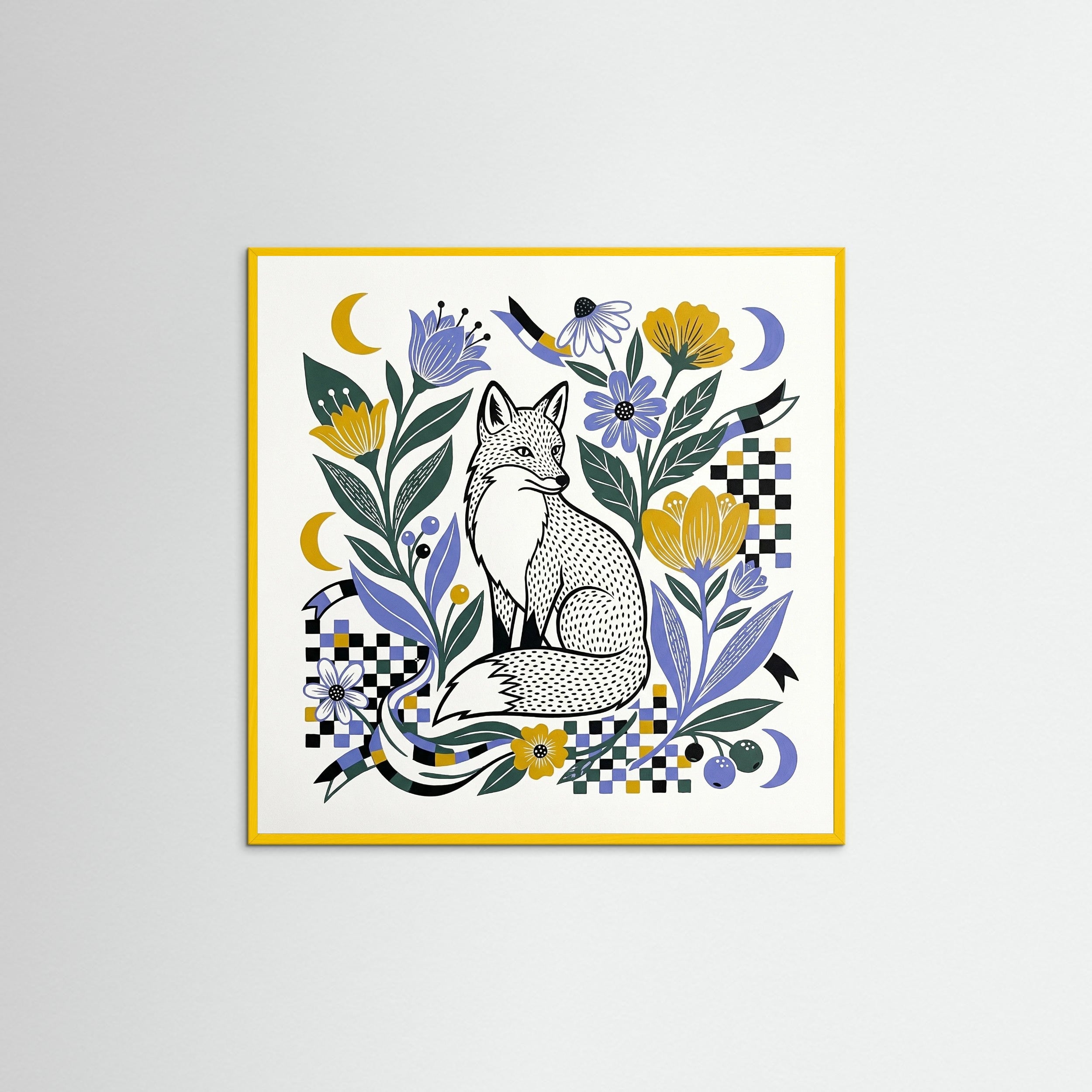 Yellow Wood Square Folk Pattern Garden
