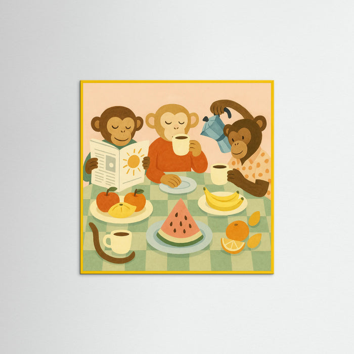 Yellow Wood Square Monkey Morning Cheer