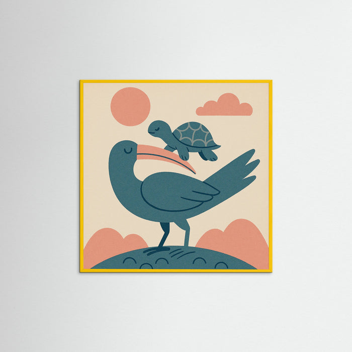 Yellow Wood Square Mother Child Cloud