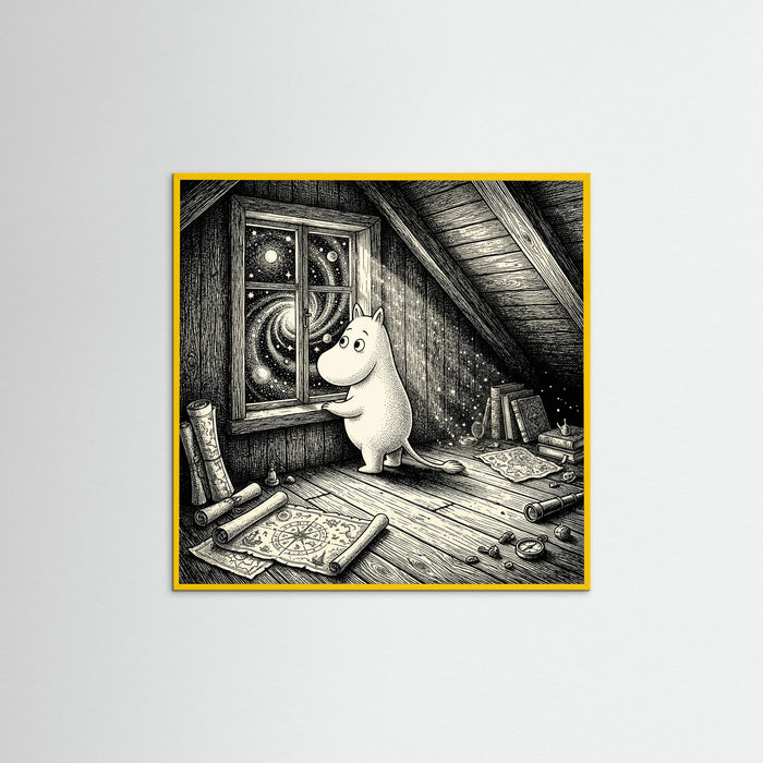 Yellow Wood Square Night Window Gaze