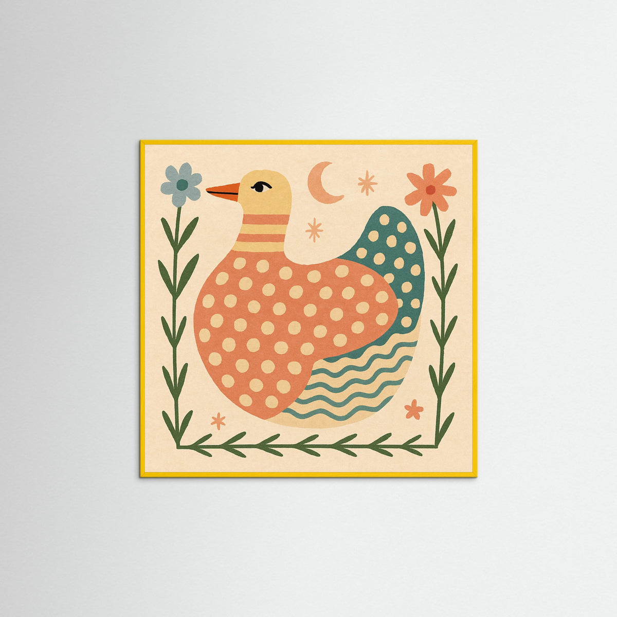 Yellow Wood Square Patterned Duck