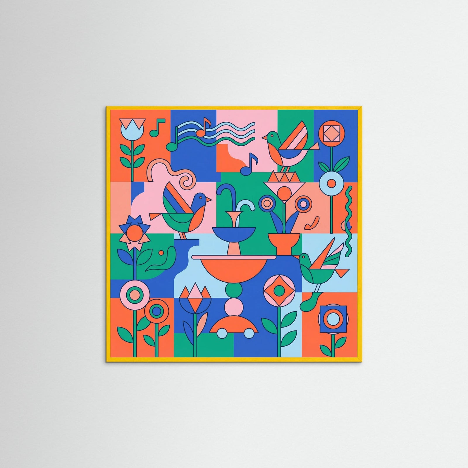 Yellow Wood Square Playful Abstraction