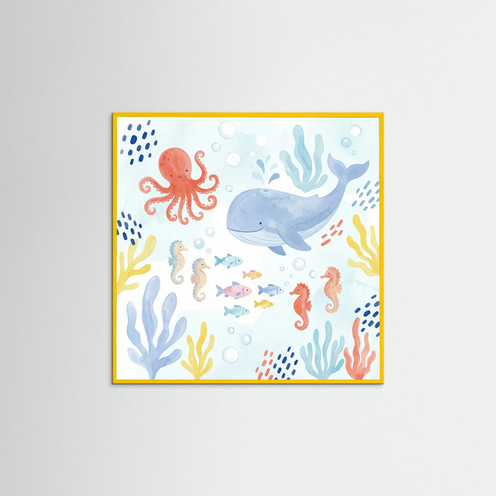Yellow Wood Square Whimsical Jungle Friends