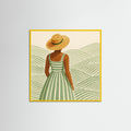 Yellow Wood Square Woman in Hat