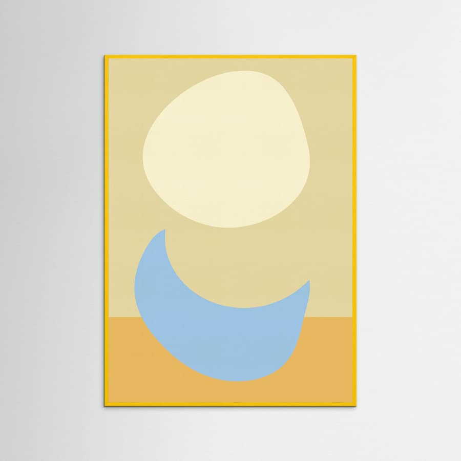 Yellow Wood Stacked Ovals in Soft Yellow and Light Blue Poster