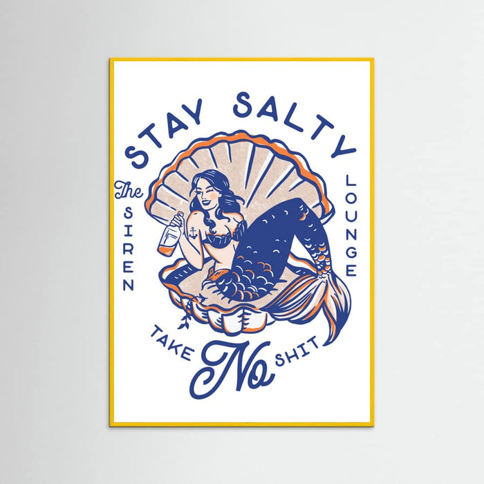 Yellow Wood Stay Salty Siren Lounge Pin-Up Mermaid Poster