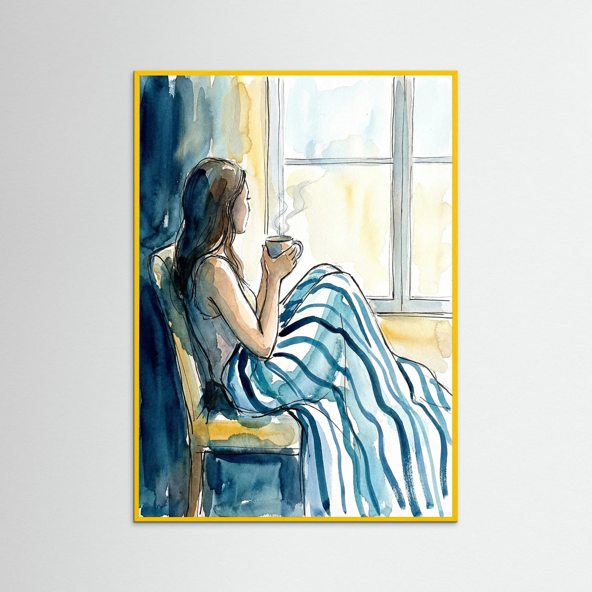 Yellow Wood Striped Serenity Blue