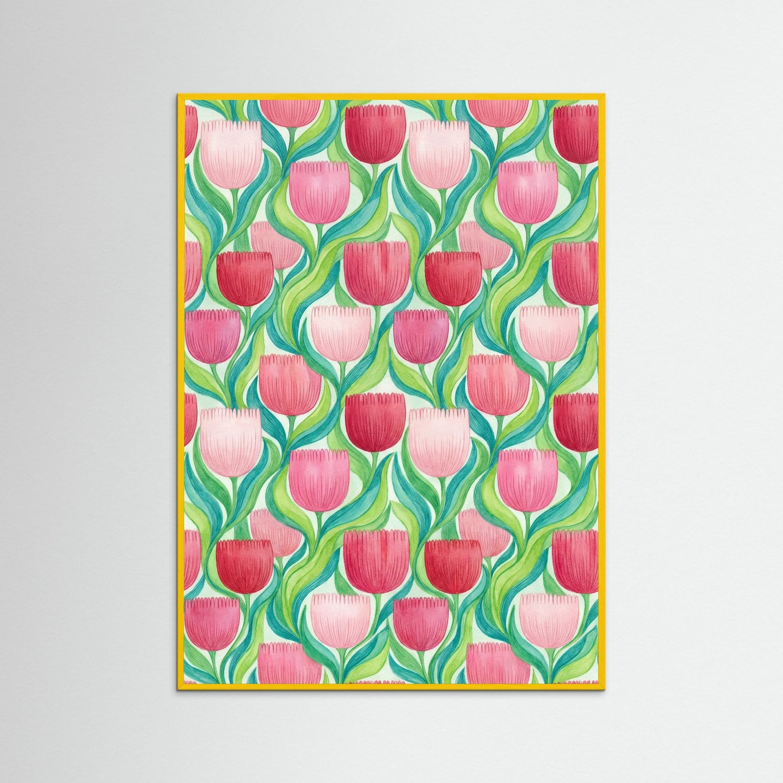 Yellow Wood Stylized Floral Array