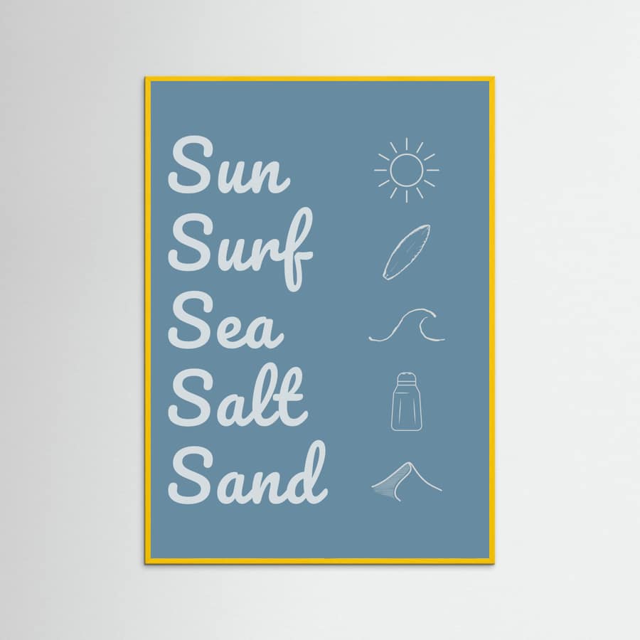 Sun Surf Sea Salt Sand Dark Blue Poster – Poster und Kunstdruck