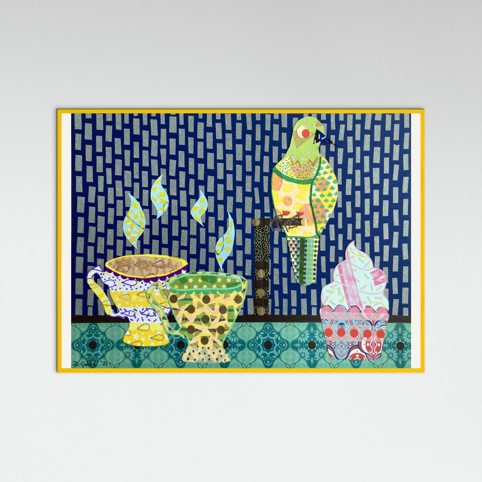 Yellow Wood Tea, Bird and Cupcake Poster