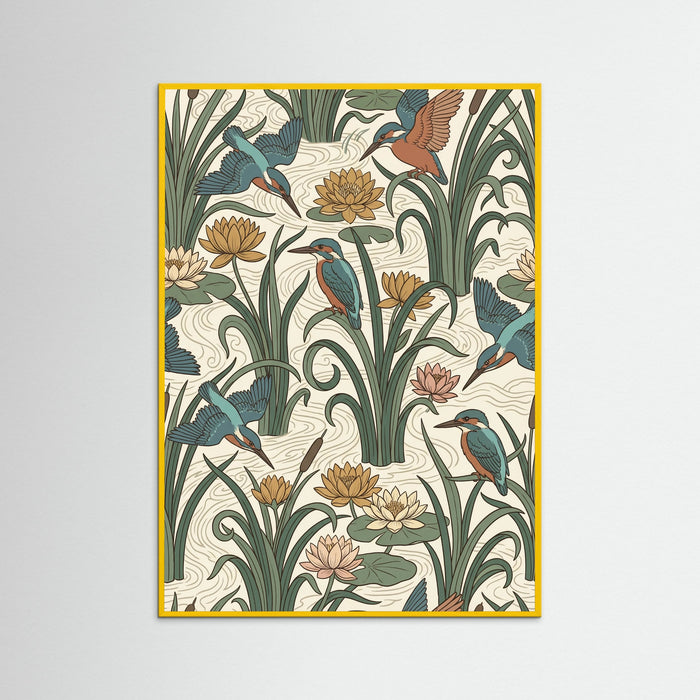 Yellow Wood Trellis Rose Birds