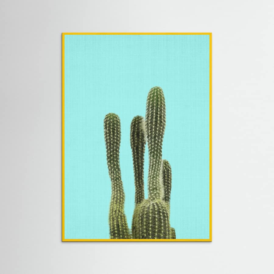 Yellow Wood Turquoise Cactus Poster