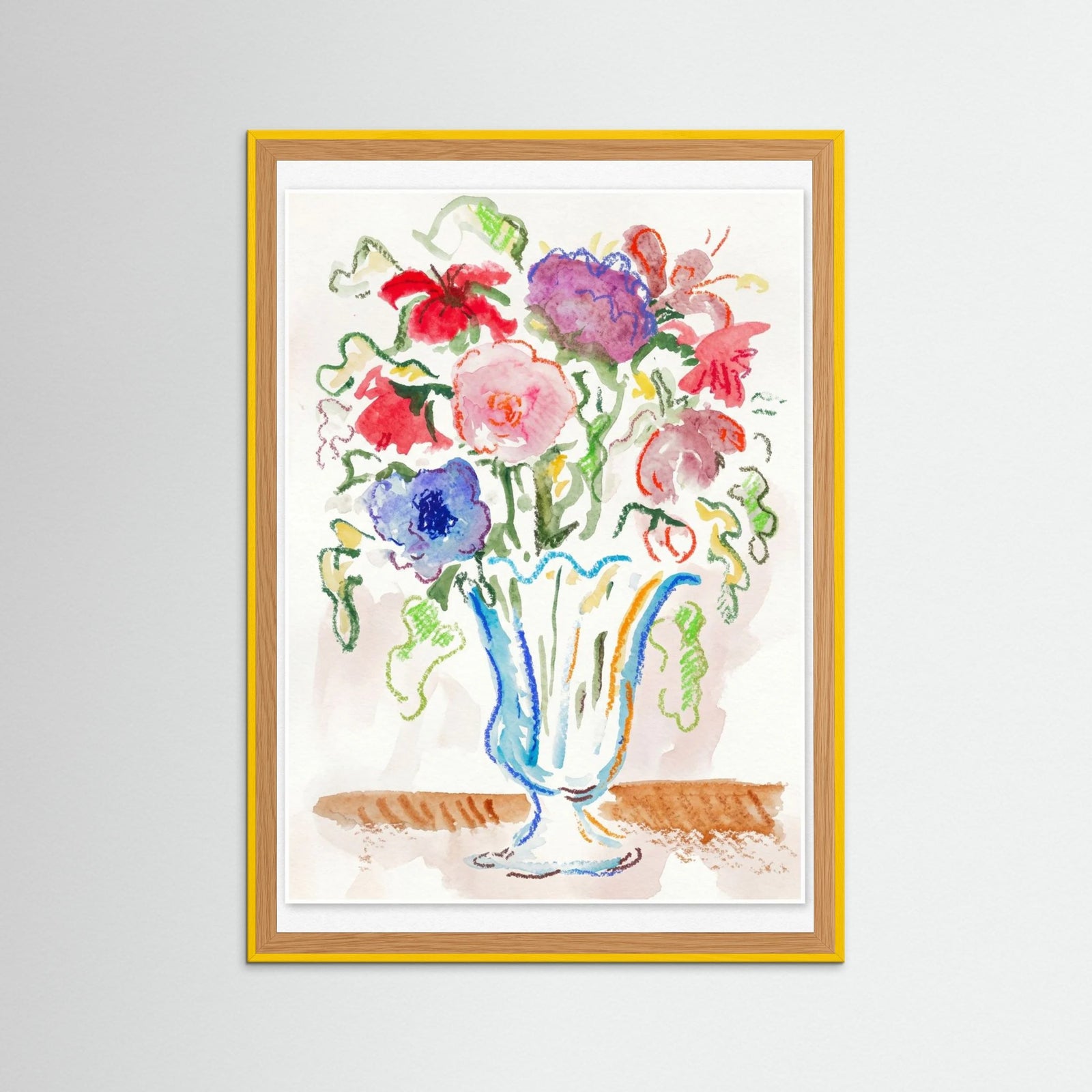 Yellow Wood Vibrant Floral Still Life