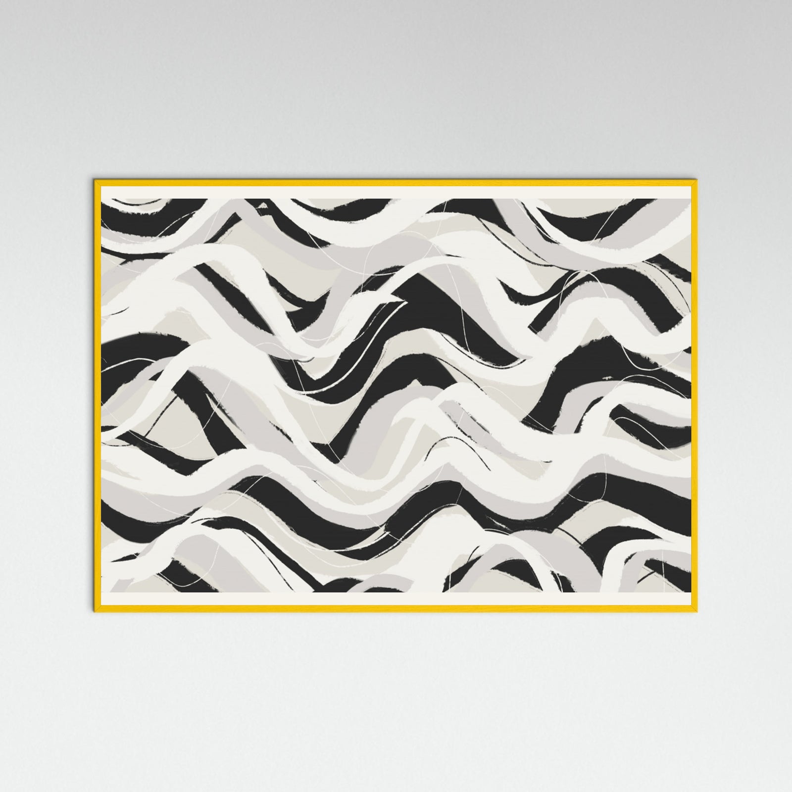 Yellow Wood White Black Waves Pattern Square Poster