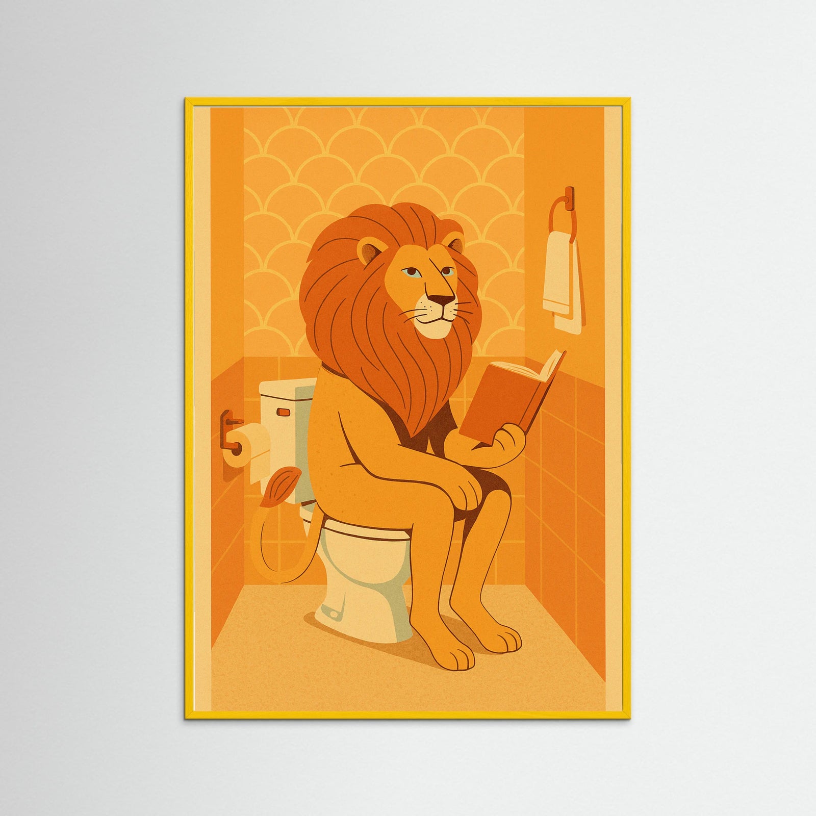 Yellow Wood lion in Bathroom
