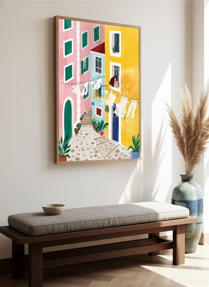 Colorful Village Alley – plakat og kunsttryk