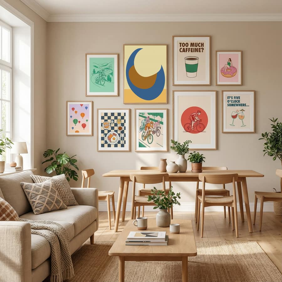 Abstract shapes in blue, terra and butter yellow Poster by Dina Dankers in Define Your Sanctuary gallery wall